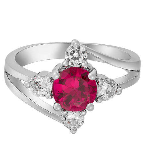 **BEAUTIFUL WHITE GOLD ROUND CUT RUBY & WHITE SAPPHIRE RING **