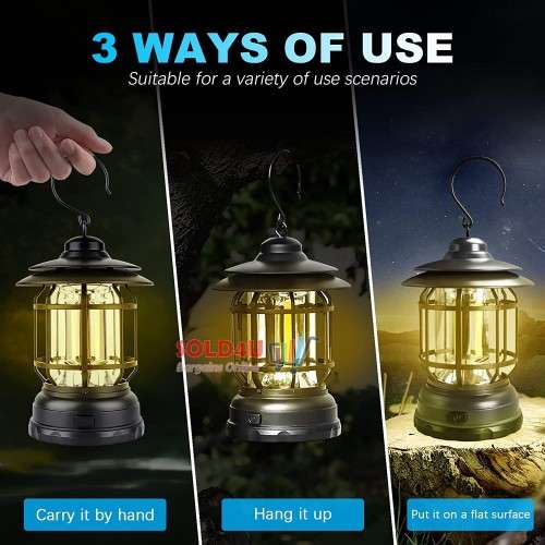 Retro LED Camping Lantern, USB Rechargeable Camping Lamp, Vintage Camping Lights