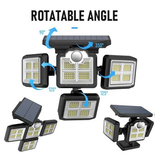 198 LED 4 Head Solar Sensor Light Rotatable with Split Solar Panel Remote in-built Lithium Battery