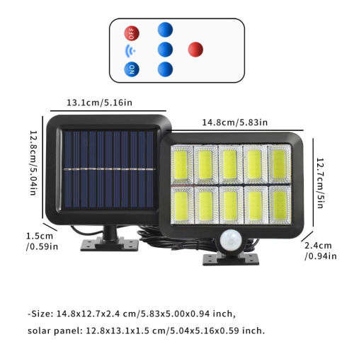 10 COB LED Bright White Solar Light With Solar Panel & Motion Sensor 10-Split