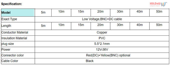 20m CCTV Camera Cable Power & Video Ready Plug and Play [BNC + DC]  20 Meters