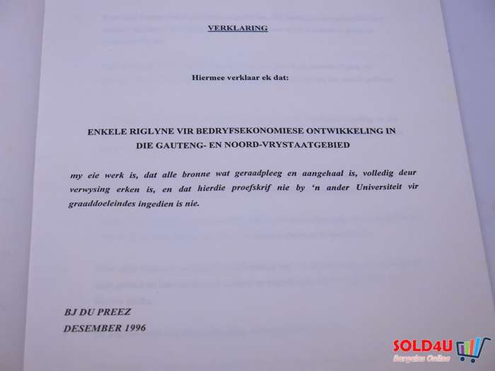 Enkele riglyne vir bedryfsekonomiese ontwikkeling in die Gauteng en Noord Vrystaatgebied 1996