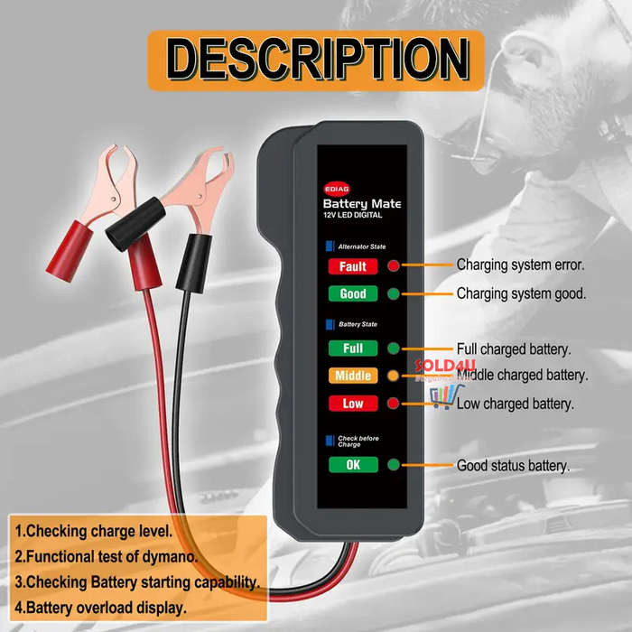 12V Mini Car Battery and Alternator Tester