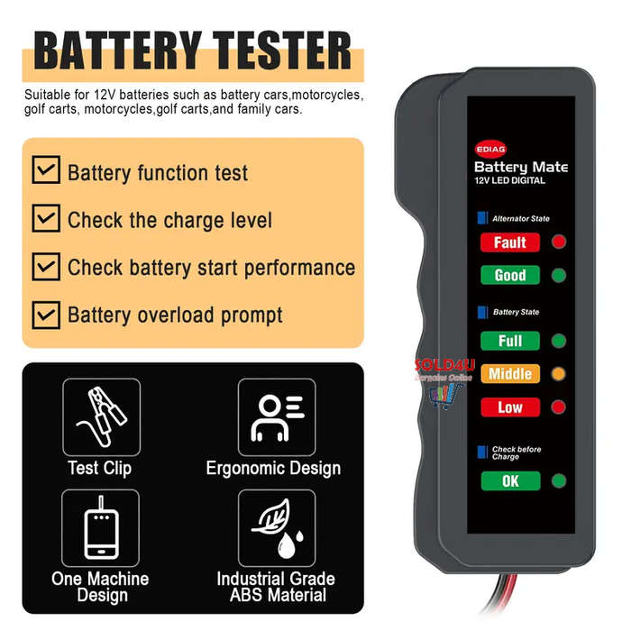 12V Mini Car Battery and Alternator Tester