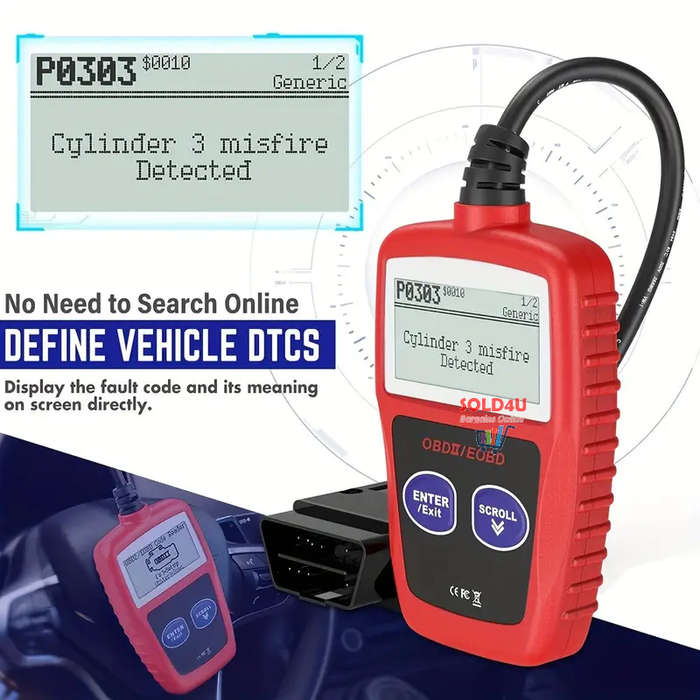 MS309 Car Fault Detector Code Reader OBD2 Scanner Diagnostic Tool Car Several Models (Red or Black)