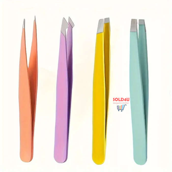 4pcs Set Eyebrow Tweezers S/Steel Tweezers For Hair Removal, 4 Different Types Tweezers