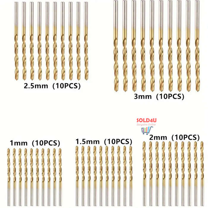50pcs Titanium Coated High Speed Steel Drill Bits Set