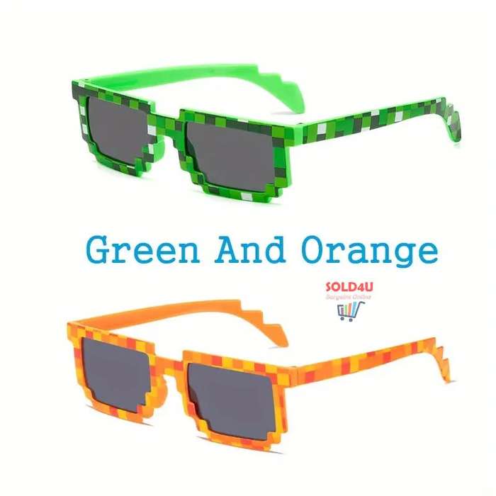 Set of Unisex Party fashion Minecraft Theme Mosaic Glasses (Orange & Green) Pixel Fashion Glasses
