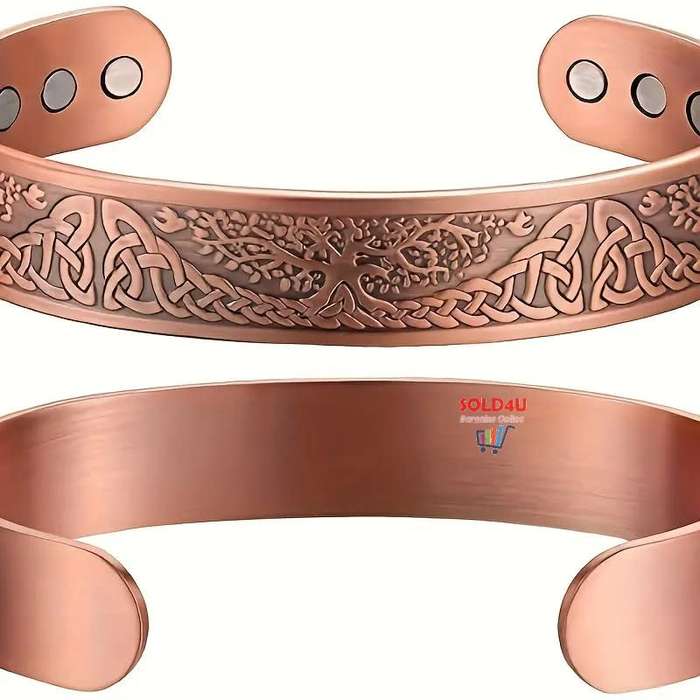 Copper Magnetic Bracelet For Men, Cuff Bangle With Effective 6Pc Neodymium Magnets, Life Of Tree