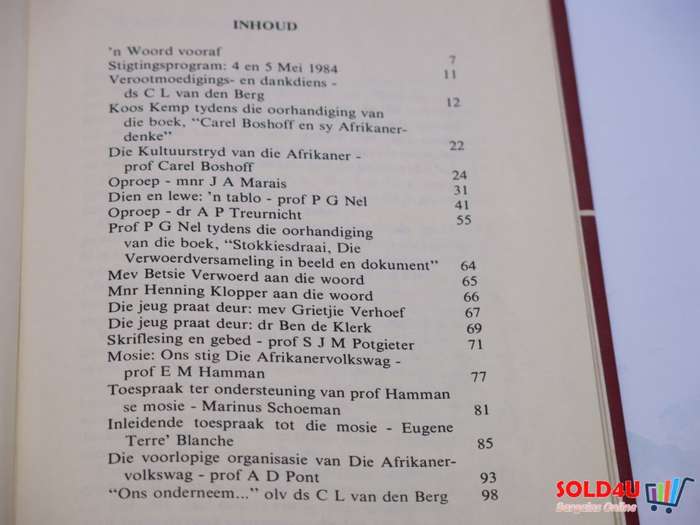 Stigting die Afrikanervolkswag: hoofredes gelewer op 4 en 5 Mei 1984