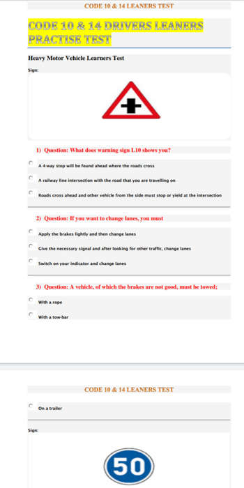 Drivers Leaners Test & Answers