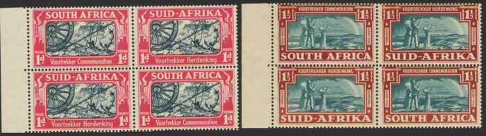 1938 (14 DEC). VOORTREKKER Commemoration set in left marginal blocks of 4 superb UM