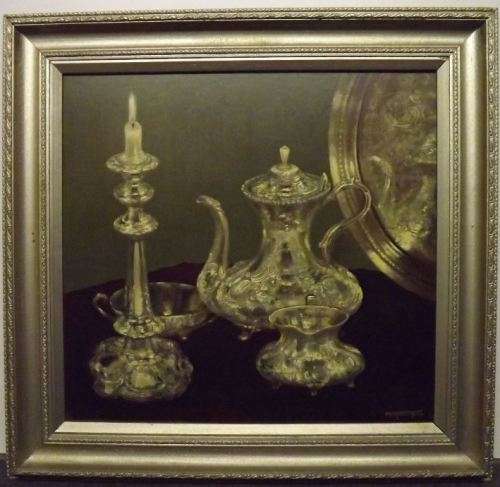 HENRY JOHN DYKMAN ORIGINAL STILL LIFE - SILVERWARE - OILS ON BOARD from SUEZYT