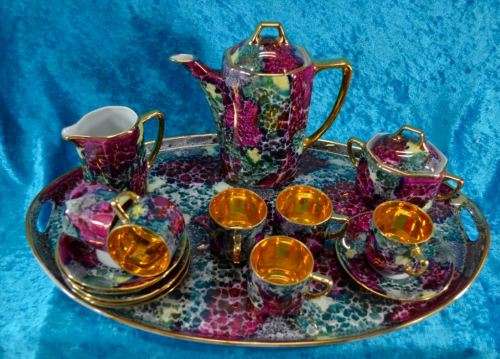 reserved for Vici COFFEE SET ANTIQUE LUSTER WARE CZECH 18 PIECE DEMITASSE  - from SUEZYT