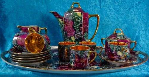 reserved for Vici COFFEE SET ANTIQUE LUSTER WARE CZECH 18 PIECE DEMITASSE  - from SUEZYT