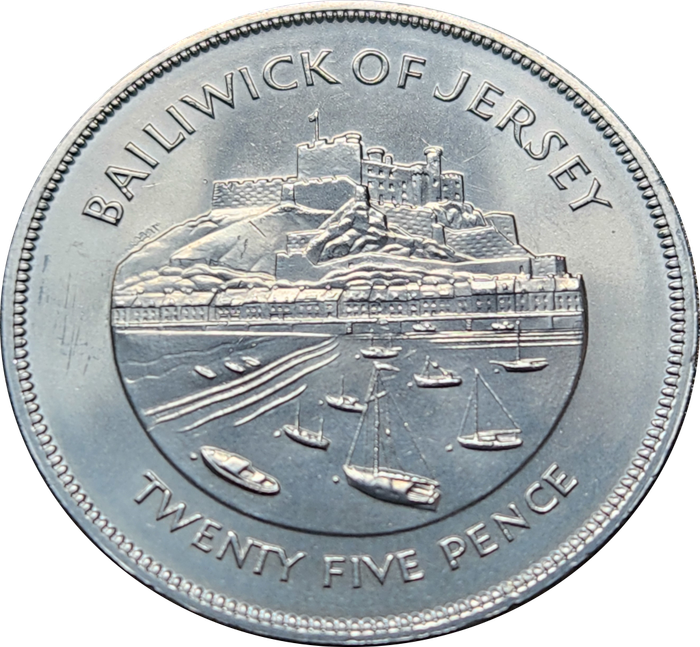 25 (Twenty Five) Pence - 1977 - Bailiwick of JERSEY - Coin is A/UNC  inside plastic protection.