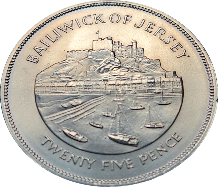 25 (Twenty Five) Pence - 1977 - Bailiwick of JERSEY - Coin is A/UNC  inside plastic protection.