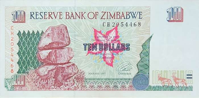10 (TEN) DOLLARS ZIMBABWE  - 1997 in UNC condition - CH2054468 - Nice and crisp !!!