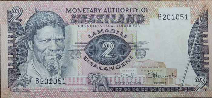 2 (TWO) EMALAMGENI 1974 Swaziland - B201051 - A/UNC - Fantastic note and a bit of a rare one !