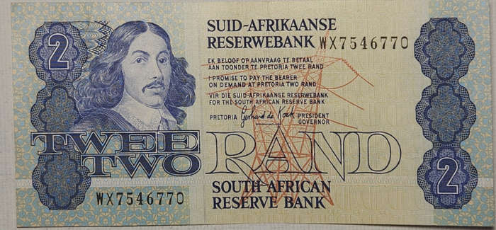 2 (TWO) RAND - Gerhard de Kock - A/UNC - WX7546770  - Replacement Note ! - VERY NICE NOTE !!