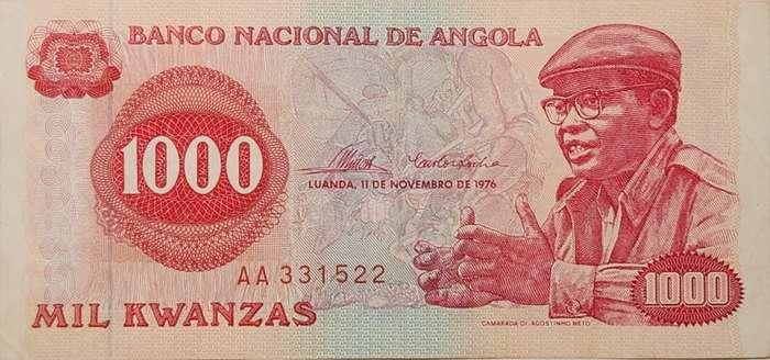 1000 (ONE Thousand) KWANZAS - 1976 - Angola - EF - AA331522 (Dr. António Agostinho Neto)