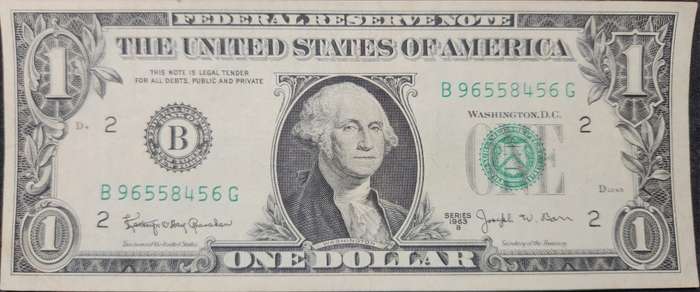 1 (ONE) DOLLAR - USA - 1963 - EF+ (Extremely Fine) - B96558456G - Joseph Walker Barr (Signature)
