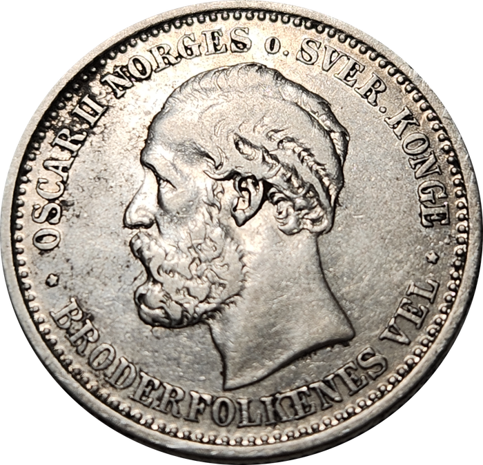 1 (ONE) KRONE - 1897 - King Oscar II  - Norway -  VERY RARE ! (Mintage of only 250 000)