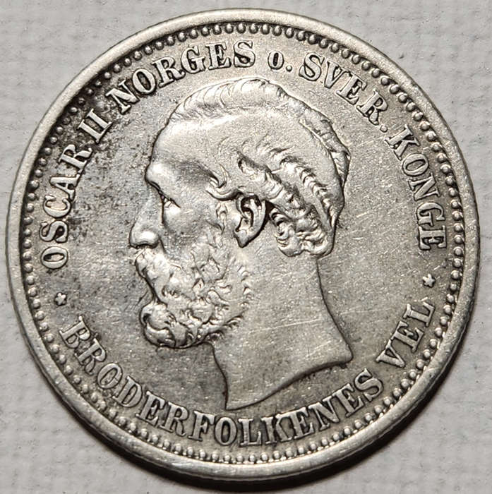 1 (ONE) KRONE - 1897 - King Oscar II  - Norway -  VERY RARE ! (Mintage of only 250 000)