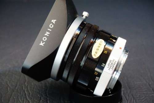 Boxed Konica Hexanon Pre-Set 28mm F3.5 Lens with Hood in Konica AR Mount  **Excellent Condition**