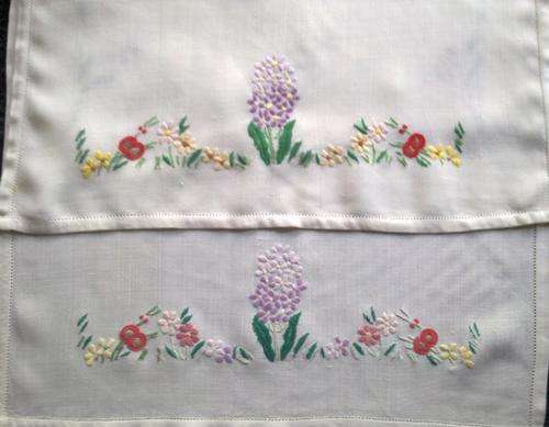 Matching pair vintage hand embroidered tray cloths