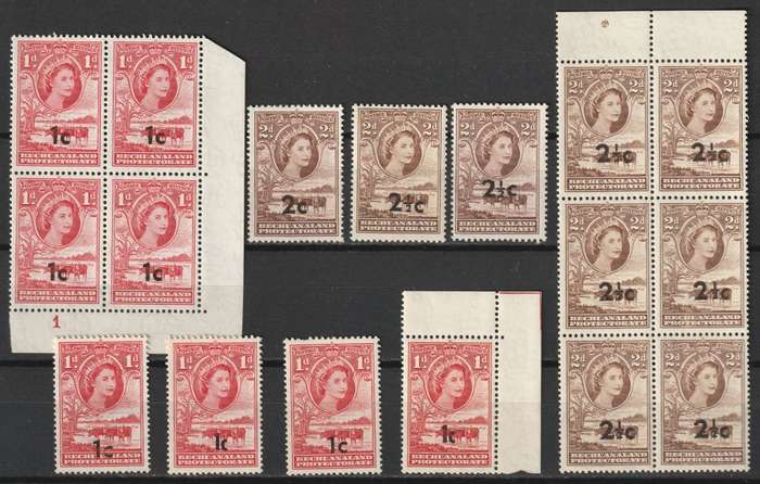 BRITISH BECHUANALAND 1961 QEII overprinted Issue .Nice range blocks, pair and singles *MM/MNH**