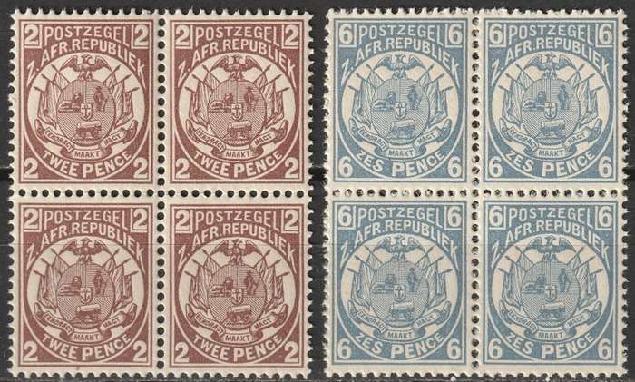 TRANSVAAL - 1885 Issue Two blocks of four **UM**