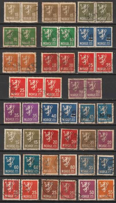 NORWAY - 1922/1937 Lion Definitives Issues part sets,  pairs and singles vf used.