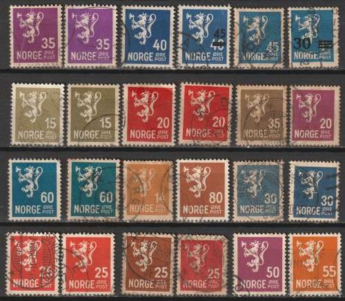 NORWAY - 1922/1937 Lion Definitives Issues part sets,  pairs and singles vf used.