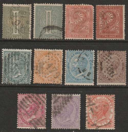 ITALY - 1863/65  King Victor Emmanuel II issue Complete set to 2 Lire, with some shades VF USED