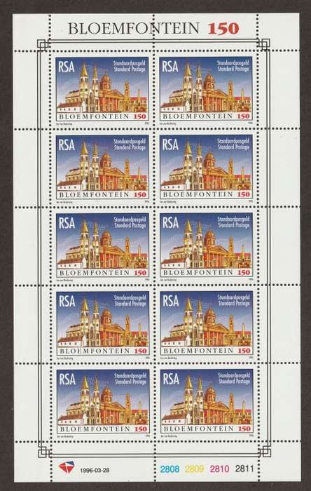 RSA -  1996 Bloemfontein 150 issue (Standard Postage) Full sheet of 10   **MNH**