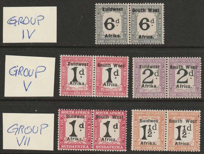 SWA - 1924/1927  POSTAGE DUE Group IV to VII   5 pairs **MNH**