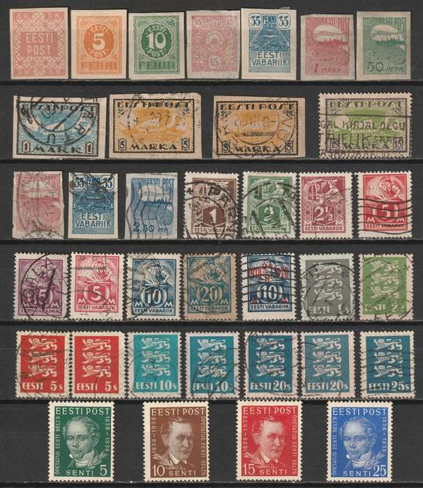 ESTONIA - 1918-1938 Early imperforated and perforated issues mint and used.(36 stamps)