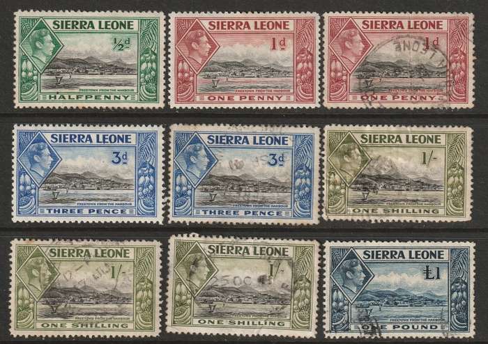SIERRA LEONE - 1938 KGVI issue Part set to 1 Pound, mint and used.