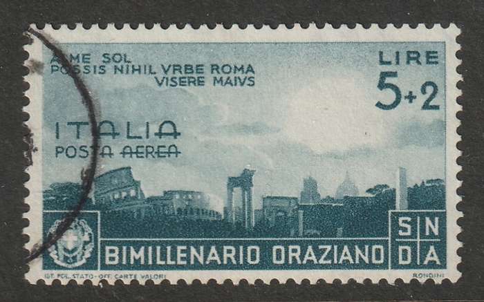 ITALY - 1936 Horace Issue AIRMAIL  5+2 Lire grey VF USED Top value of the set.