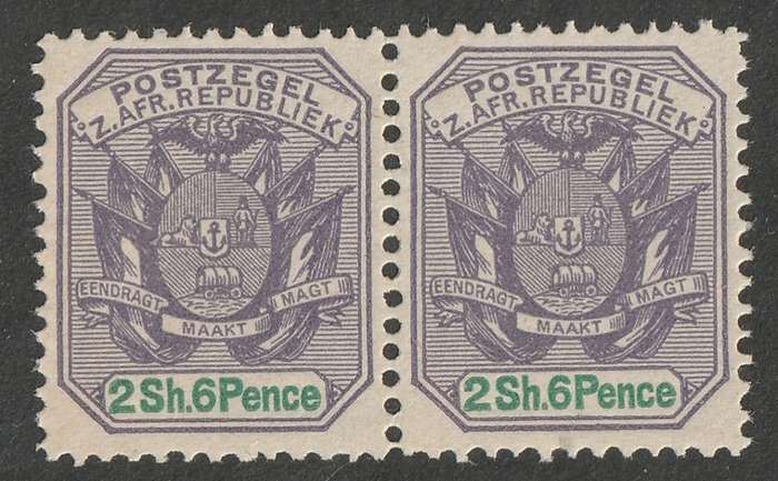 TRANSVAAL - 1896  2s6d dull violet and green pair  **MNH**
