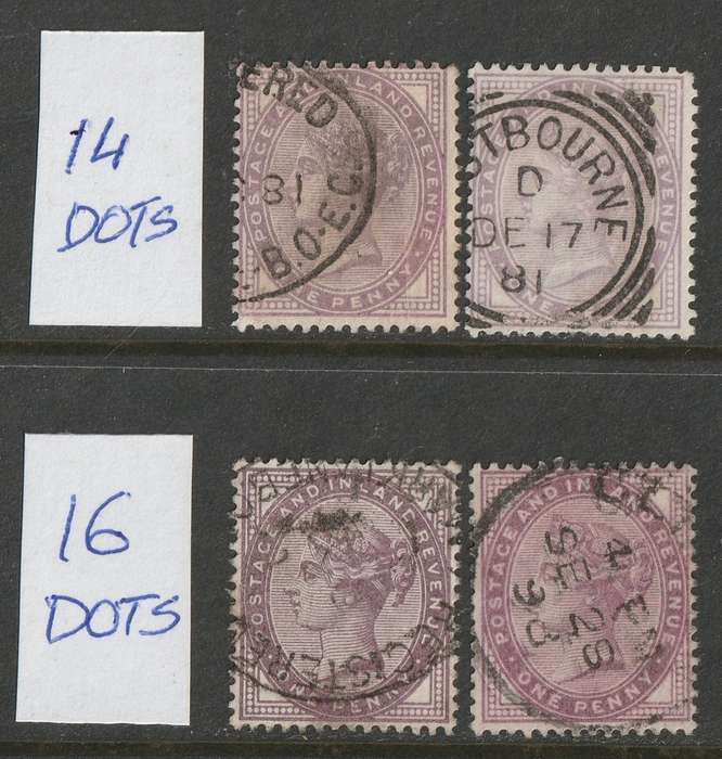 GB - QV 1881     - 1d Lilac both dies and shades (14 pearls and 16 pearls) VF USED