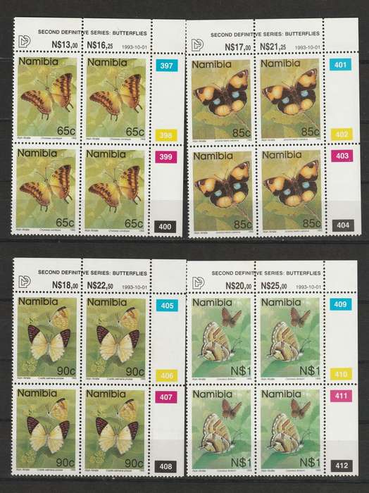 NAMIBIA - 1993  2nd definitive Issue Complete set in 13+1(Stand mail) control blocks of four **MNH**