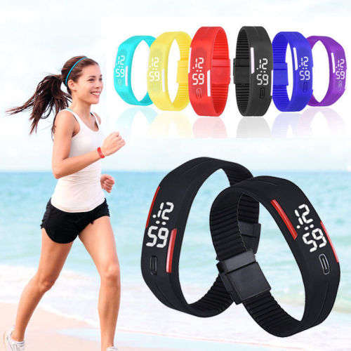 Waterproof Digital LED Pink Sports Silicone Bracelet Wrist Watch
