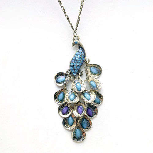 Bronze Peacock Long Sweater Chain Pendant Necklace
