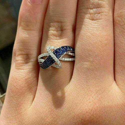 Silver Sapphire CZ Ring