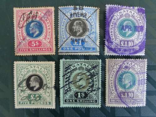 NATAL 1902/3 KE VII Revenue  USED  Part Sets Stamps including 5 pounds