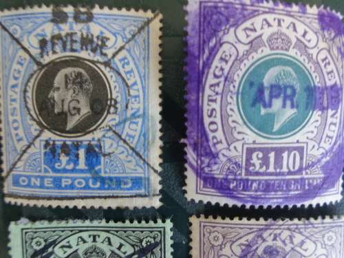 NATAL 1902/3 KE VII Revenue  USED  Part Sets Stamps including 5 pounds