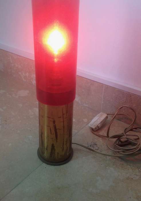 vintage bullet shell 1917 brass red ambient lamp , trench art