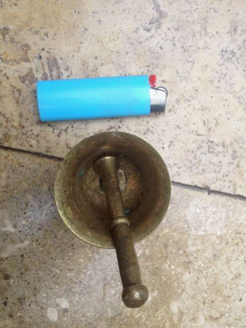 vintage  mortar and pestle brass